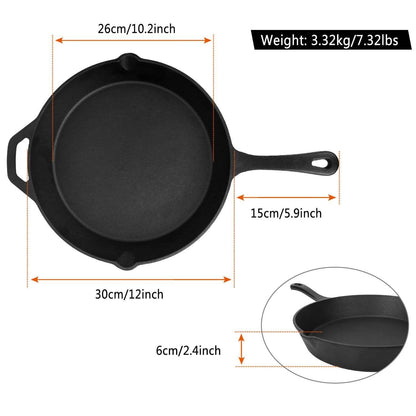 12 Inch Pre-Seasoned Cast Iron Skillet Oven Safe Cookware