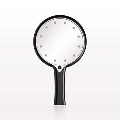 12 LED Lighted Hand Held Cosmetic Mirror, Black