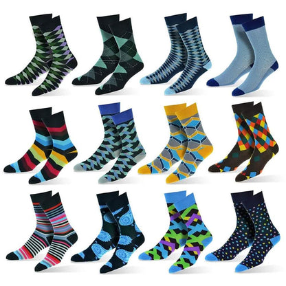 12-Pack: Cotton Fashion Patterned Men's Socks