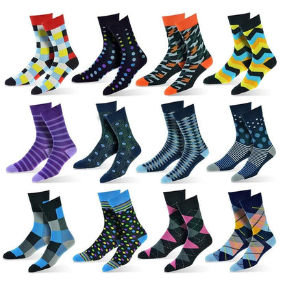 12-Pack: Cotton Fashion Patterned Men's Socks