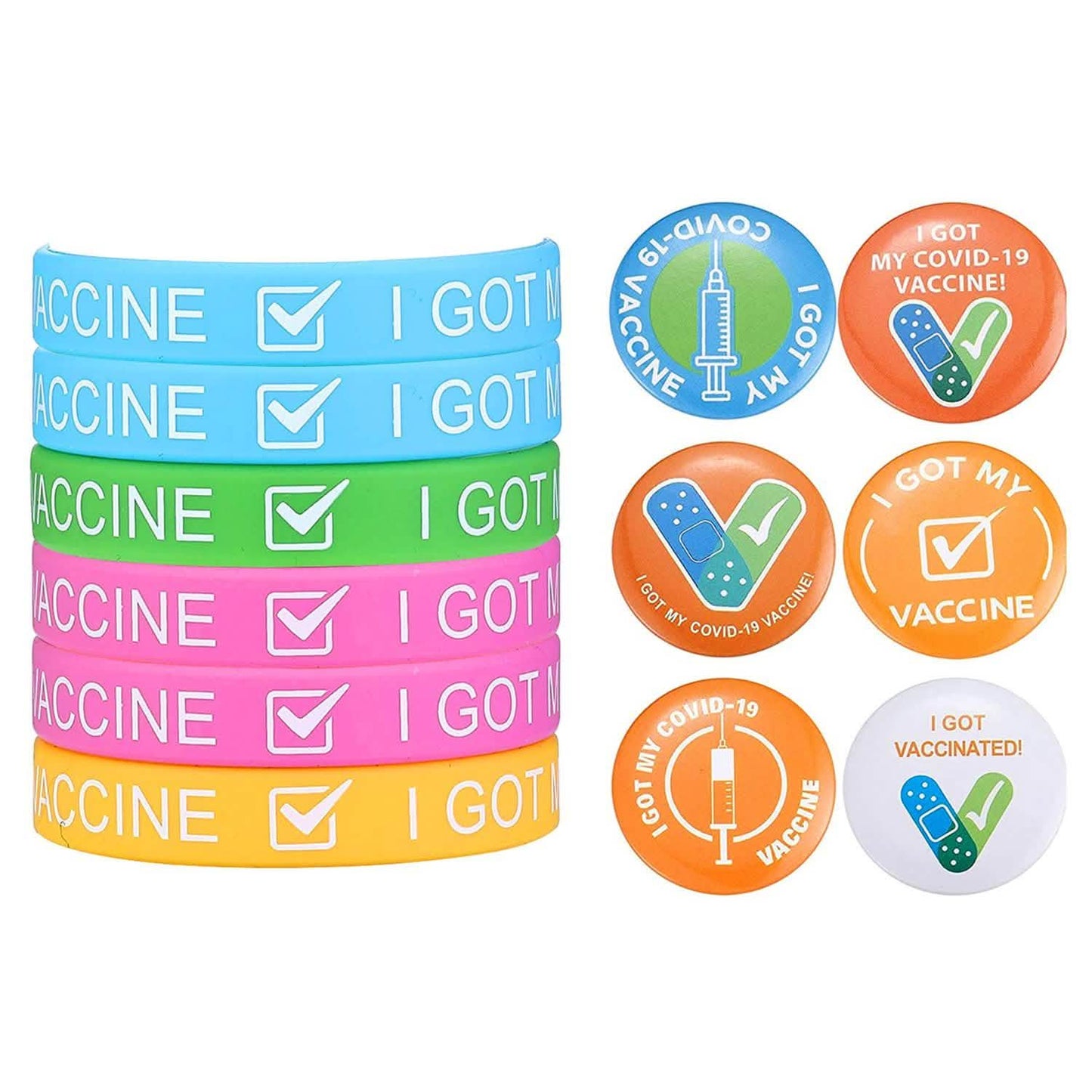 12-Pack: I Got My Covid-19 Vaccine Wristband Bracelets with Badges
