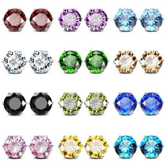 12-Pack: Rhodium-Plated Crystal Birthstone Stud Earrings
