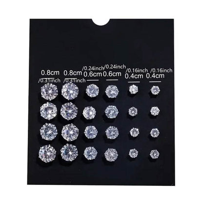 12-Pairs: Crystal Zircon Earrings Set