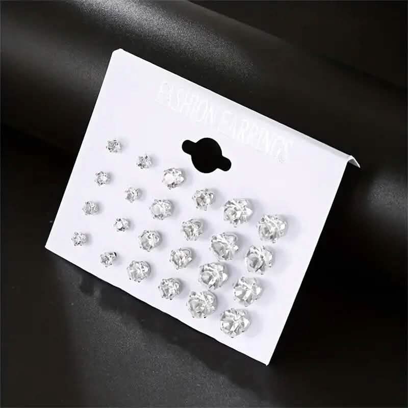 12-Pairs: Crystal Zircon Earrings Set