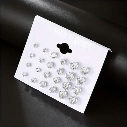 12-Pairs: Crystal Zircon Earrings Set
