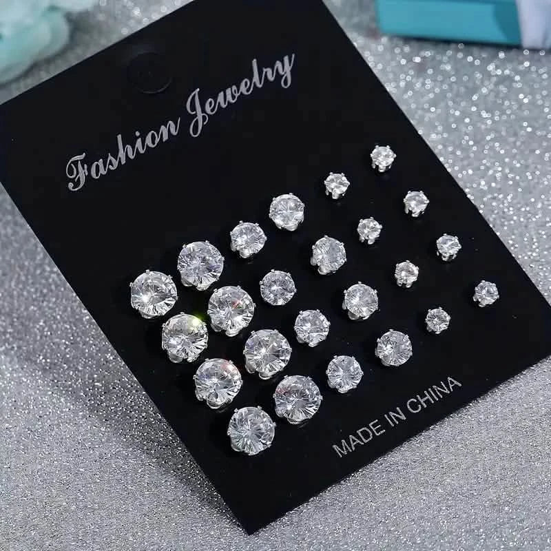 12-Pairs: Fashion Stainless Steel Stud Earrings