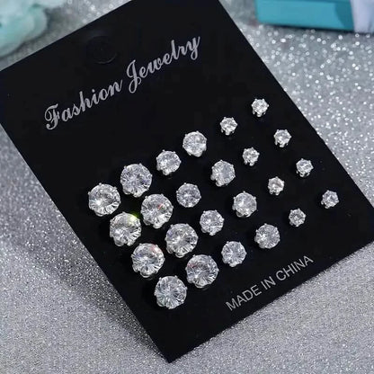 12-Pairs: Fashion Stainless Steel Stud Earrings