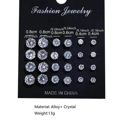 12-Pairs: Fashion Stainless Steel Stud Earrings