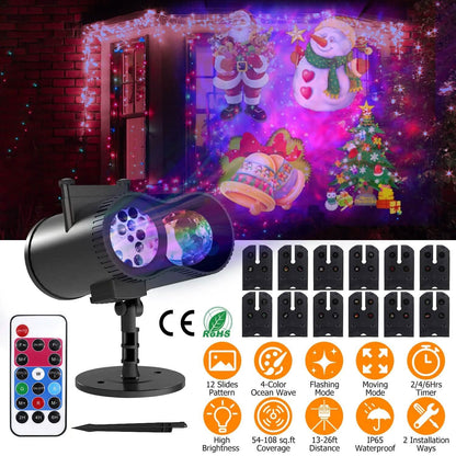 12 Patterns LED Projector Lights IP65 Waterproof Ocean Wave Projector Lamp with Remote Control Timer