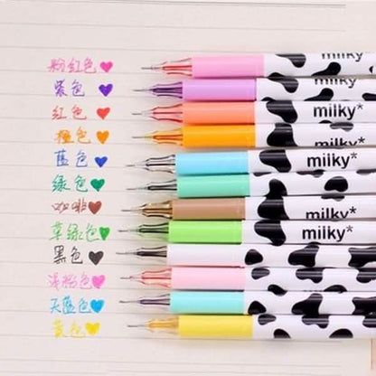 12-Piece: Milky Cow Multicolor Gel Pens