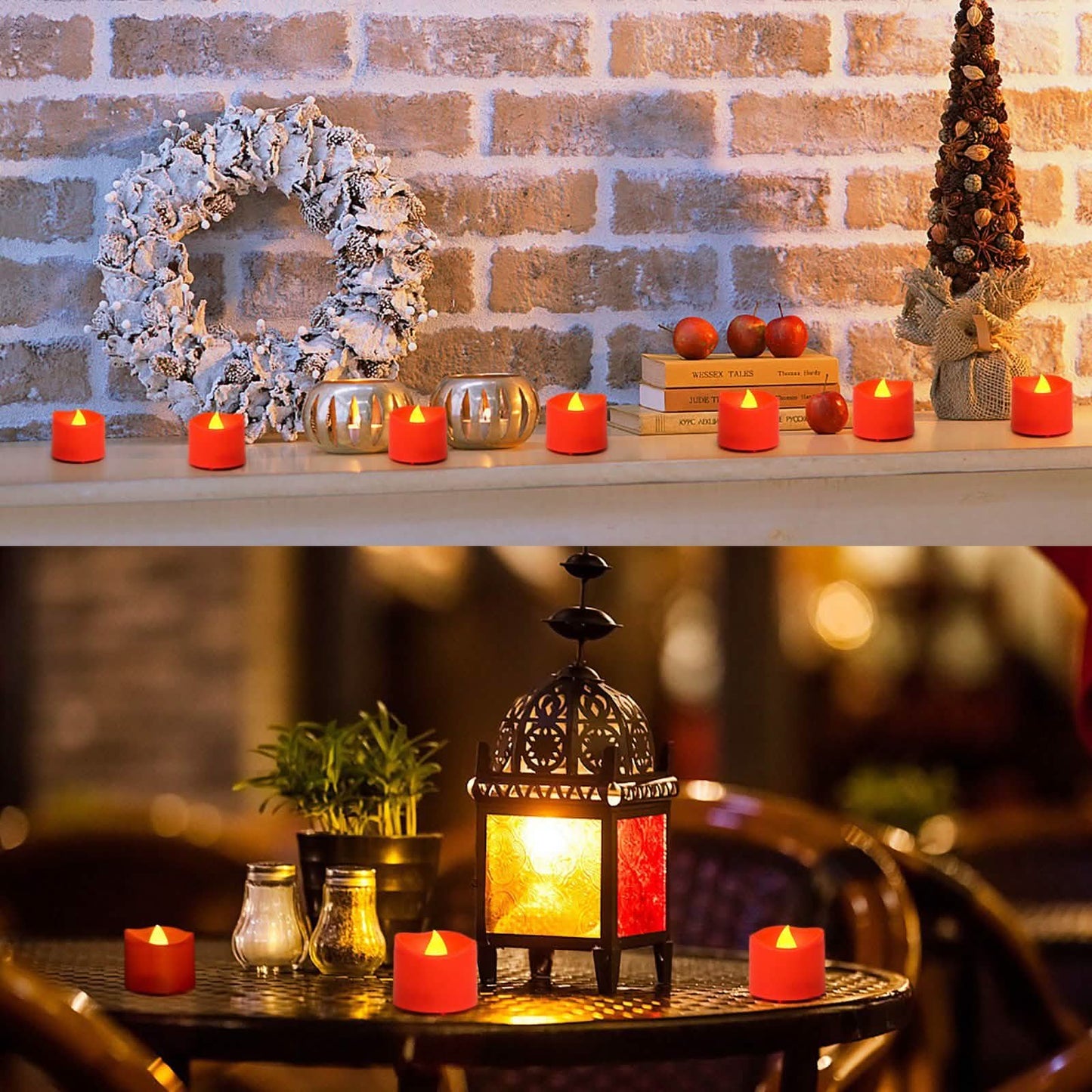 12-Pieces: Amber Yellow LED Tealight Flameless Candles with Timer