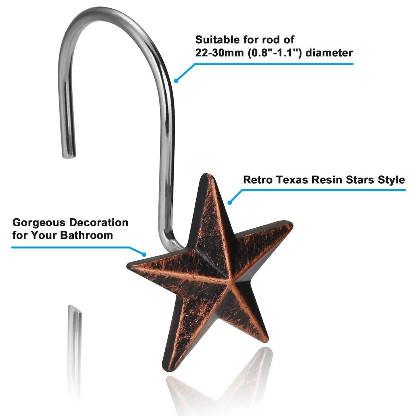 12-Pieces: Anti-Rust Star Decorative Shower Curtain Hooks