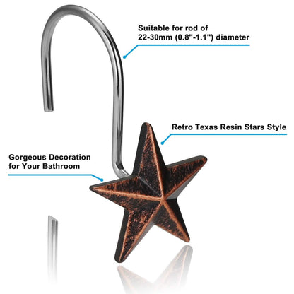 12-Pieces: Anti-Rust Star Decorative Shower Curtain Hooks