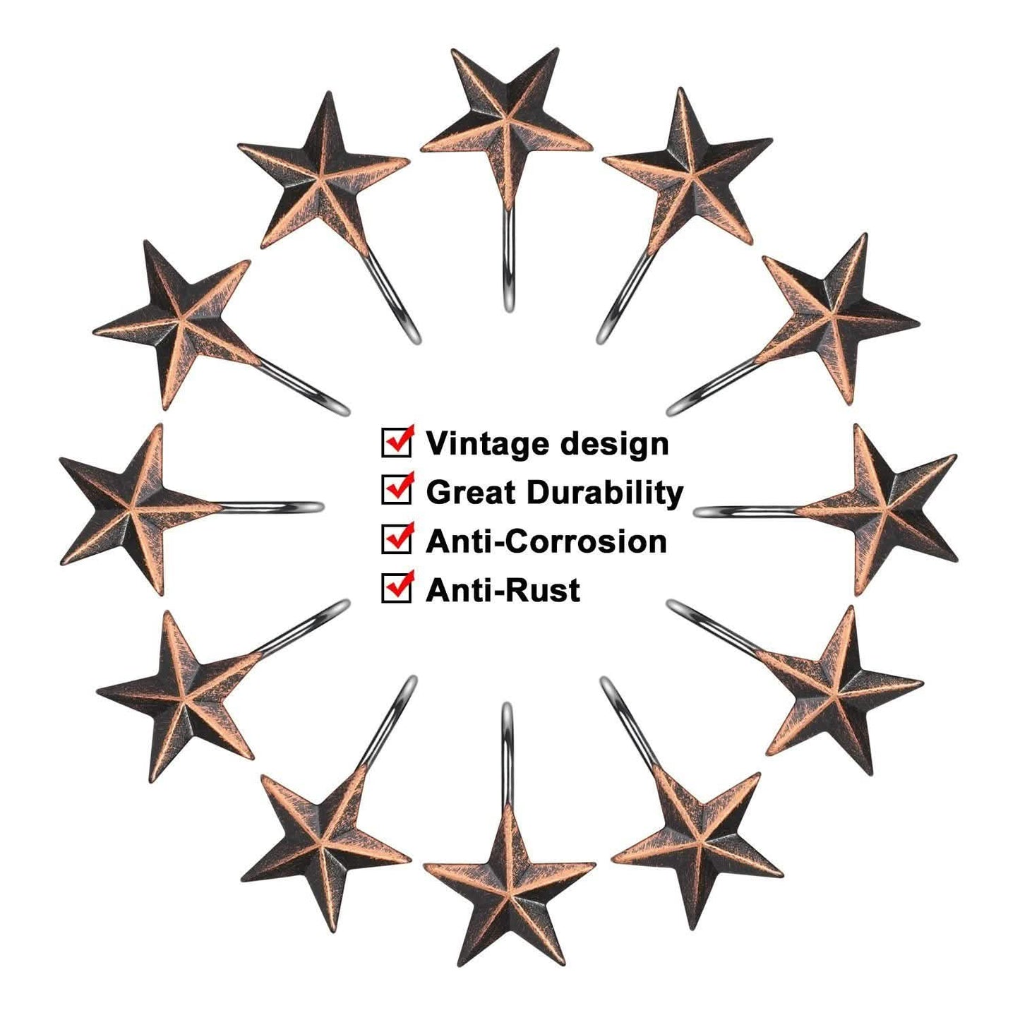 12-Pieces: Anti-Rust Star Decorative Shower Curtain Hooks