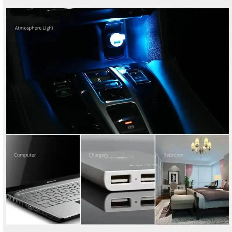 12-Pieces: Colorful Lights Car USB Atmosphere Lights