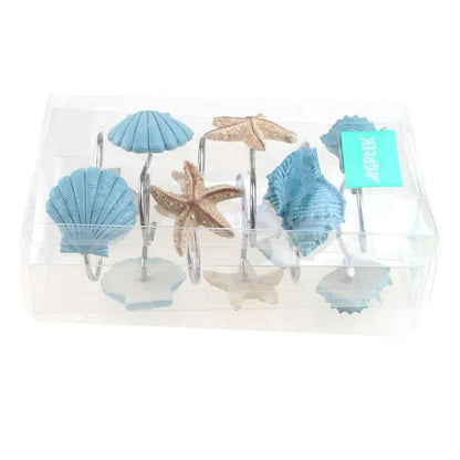 12-Pieces: Seashell Shower Curtain Hooks Bathroom Beach Shell