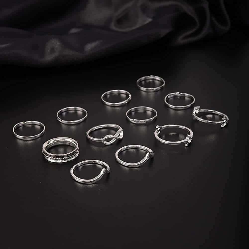 12-Pieces Set: Silver Rings for Teen