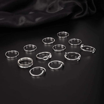 12-Pieces Set: Silver Rings for Teen