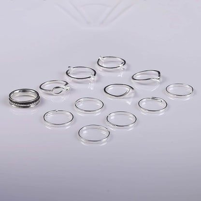 12-Pieces Set: Silver Rings for Teen