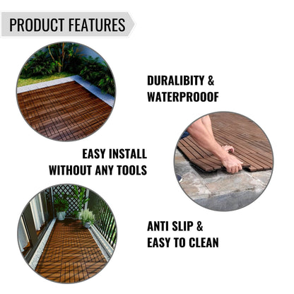 12" x 12" Square Teak Interlocking Deck Tiles