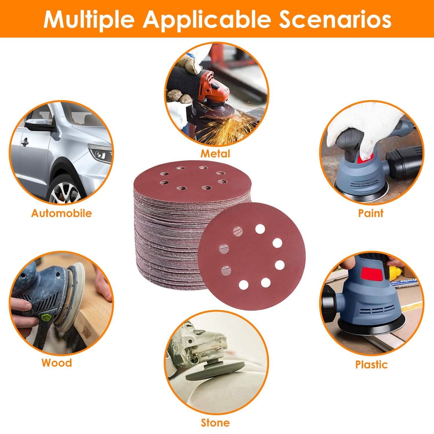 120-Pack: 5-Inch 8 Hole Round Sandpapers