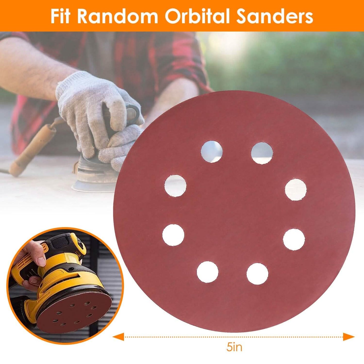 120-Pack: 5-Inch 8 Hole Round Sandpapers