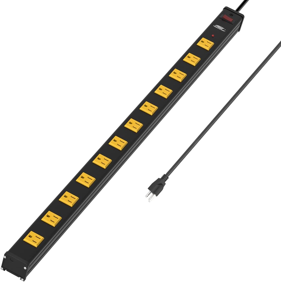 CRST 12-Outlet Metal Power Strip Surge Protector — 1800J, 2.6" Wide Outlets, Mountable