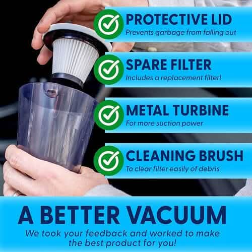 12V High Power Handheld Car Vacuum with 16Ft Cord, Attachments & Bag
