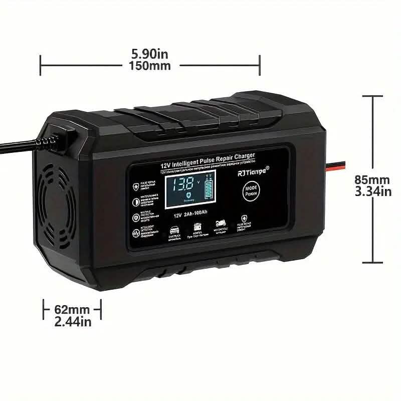 12V Intelligent Pulse Repair Smart Battery Charger with LCD Display