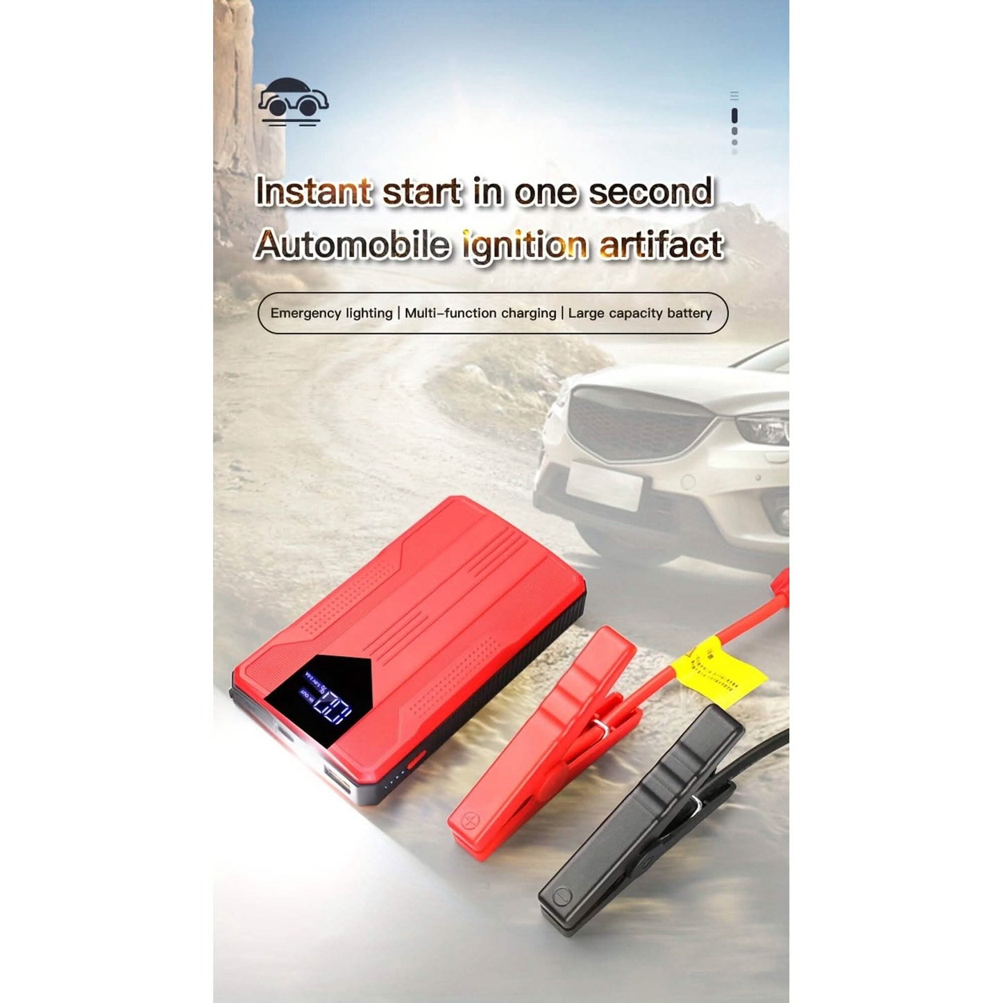 12V Ultra-Portable Car Battery Jump Starter with Advanced Smart Clip & Intuitive LCD Display