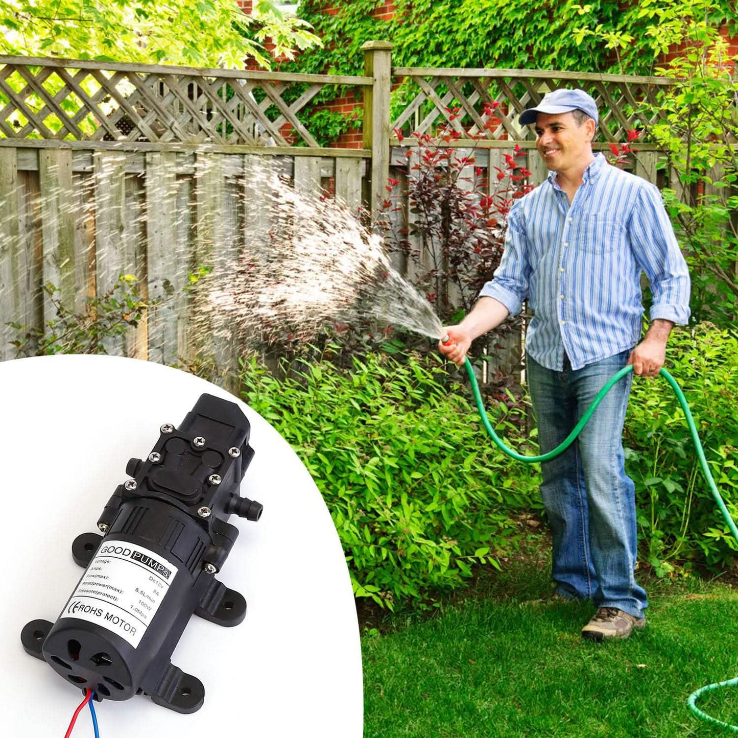 12V Water Pump with 2 Hose Clamps 123PSI Self Priming Sprayer Pump