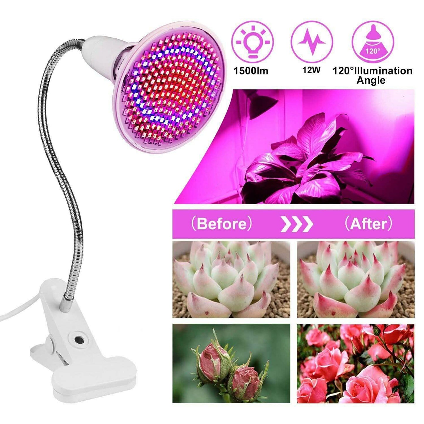 12W LED 360° Rotatable Plant Grow Light with Desk Clip