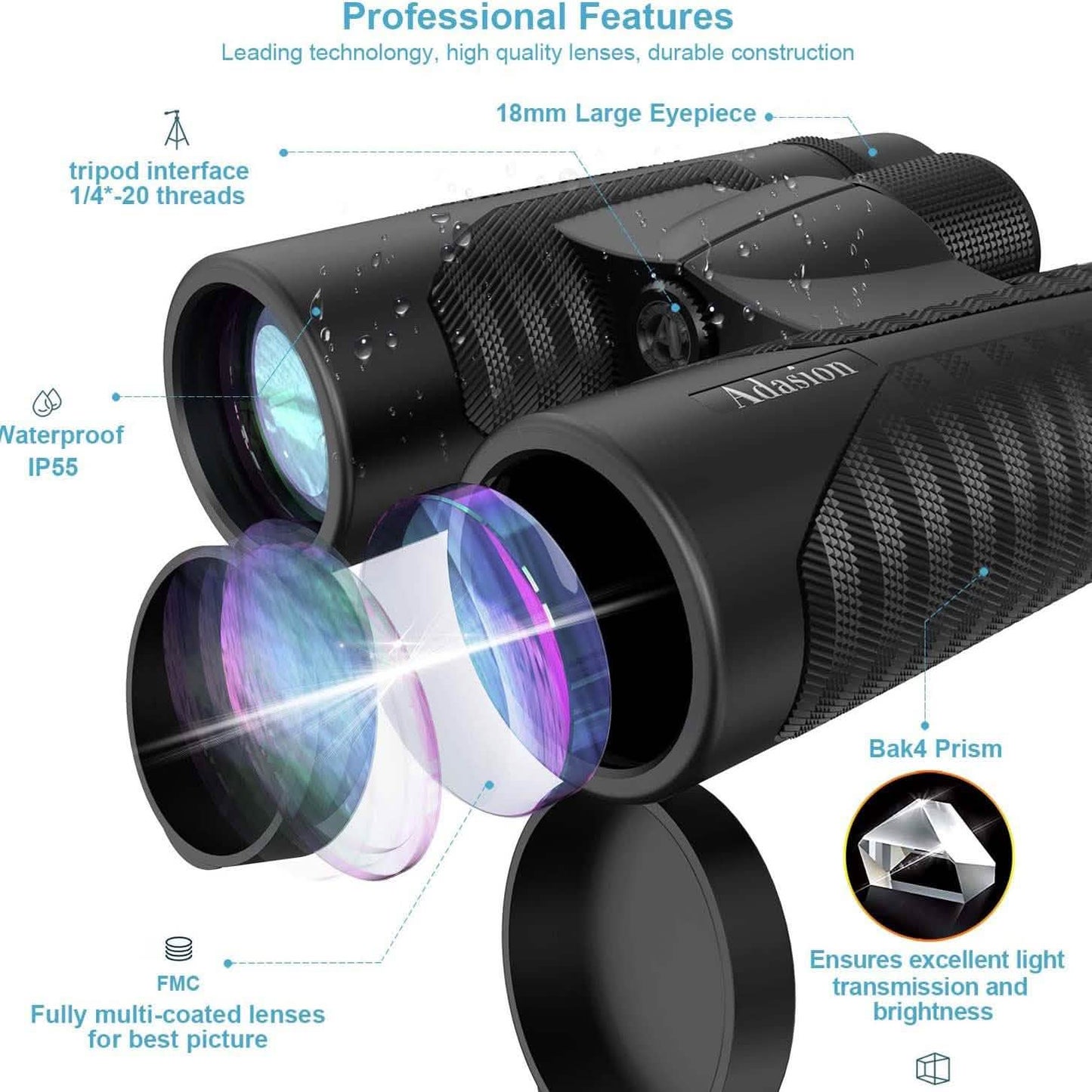 12x42 HD Binoculars for Adults with Universal Phone Adapter