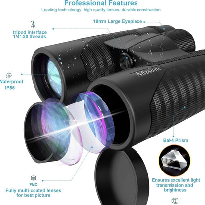 12x42 HD Binoculars for Adults with Universal Phone Adapter
