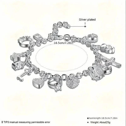 13 Pendant Charm Bracelet - Cubic Zirconia, No Plating, Fashion Jewelry Chain