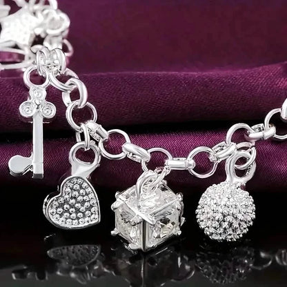 13 Pendant Charm Bracelet - Cubic Zirconia, No Plating, Fashion Jewelry Chain
