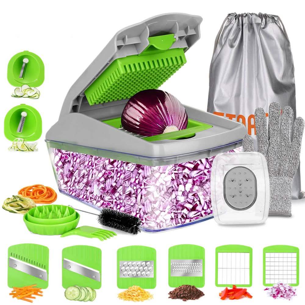 14-Pieces: Vegetable Spiralizer, Slicer, and Food Chopper