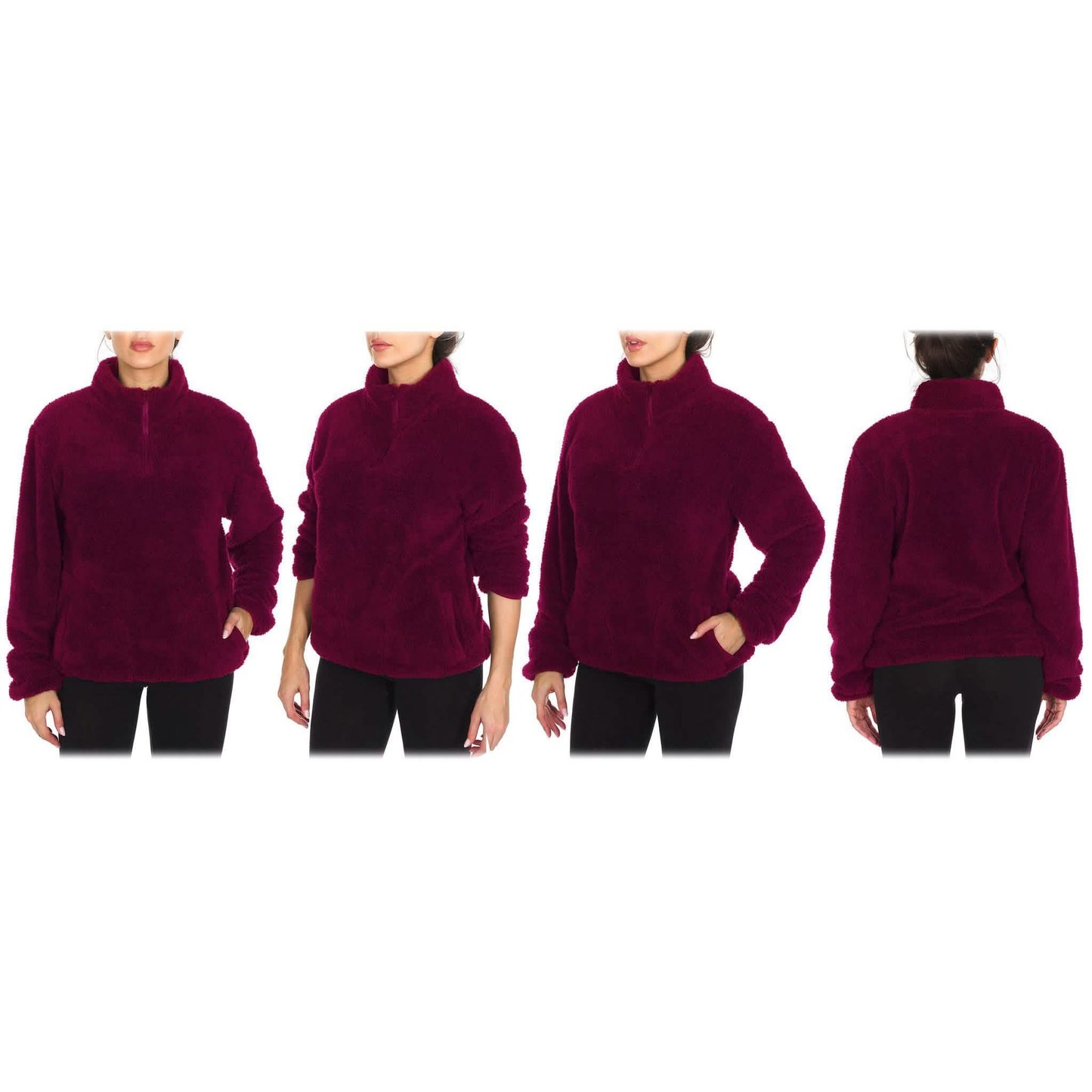 1/4 Zip Collared Sherpa In and Out Lined Pull Over with 2 Pockets