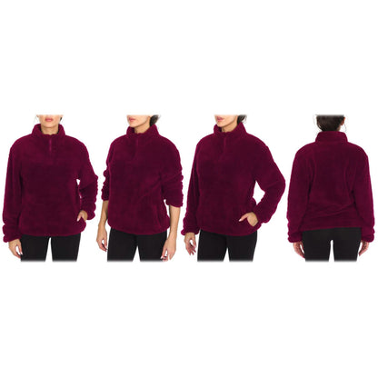 1/4 Zip Collared Sherpa In and Out Lined Pull Over with 2 Pockets