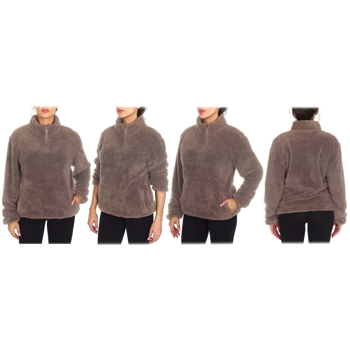 1/4 Zip Collared Sherpa In and Out Lined Pull Over with 2 Pockets