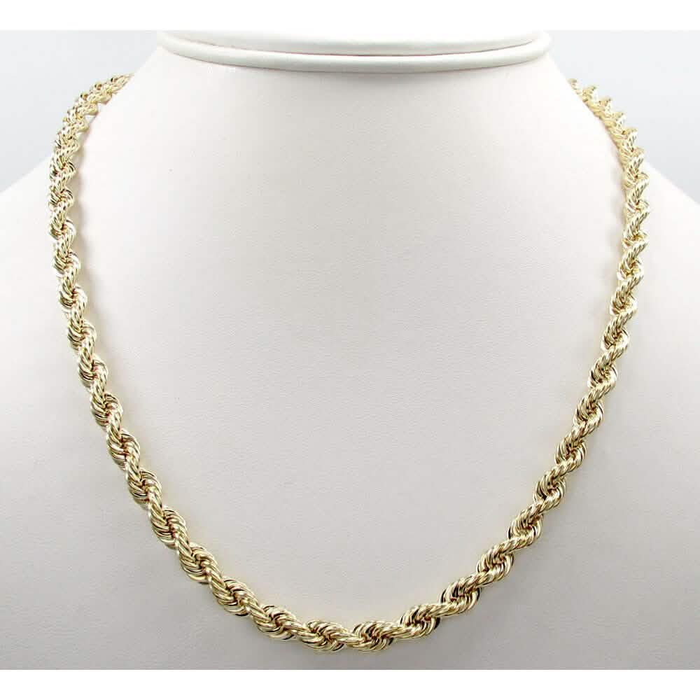 14K 4mm Genuine Solid Yellow Gold Rope Necklace Chain
