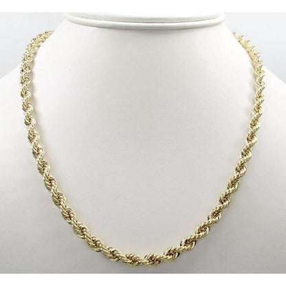 14K 4mm Genuine Solid Yellow Gold Rope Necklace Chain