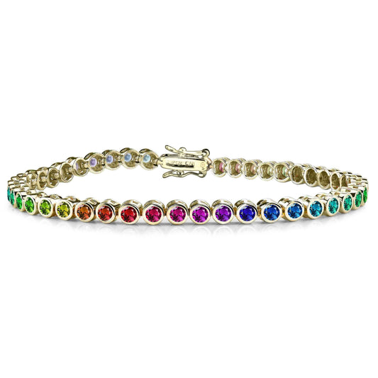 14K Gold Plated 3MM Multi Color Tennis Bracelet