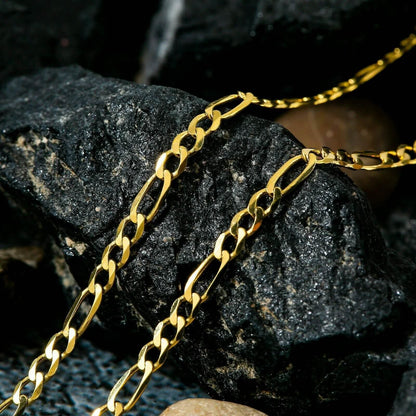 14K Solid Gold Figaro Chain Necklace 3mm