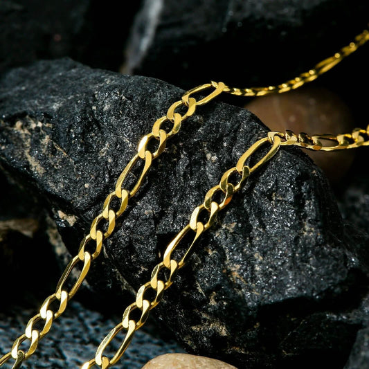 14K Solid Gold Figaro Chain Necklace 3mm