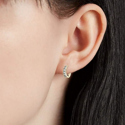 14K Solid Real Yellow Gold Round Huggies Hoops Earrings Channel Setting