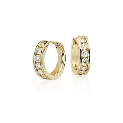 14K Solid Real Yellow Gold Round Huggies Hoops Earrings Channel Setting