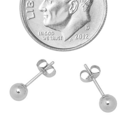 14K Solid White Gold Ball Stud Earrings