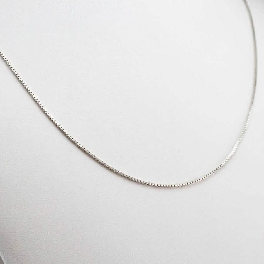 14K Solid White Gold Box Necklace Real Gold Chain