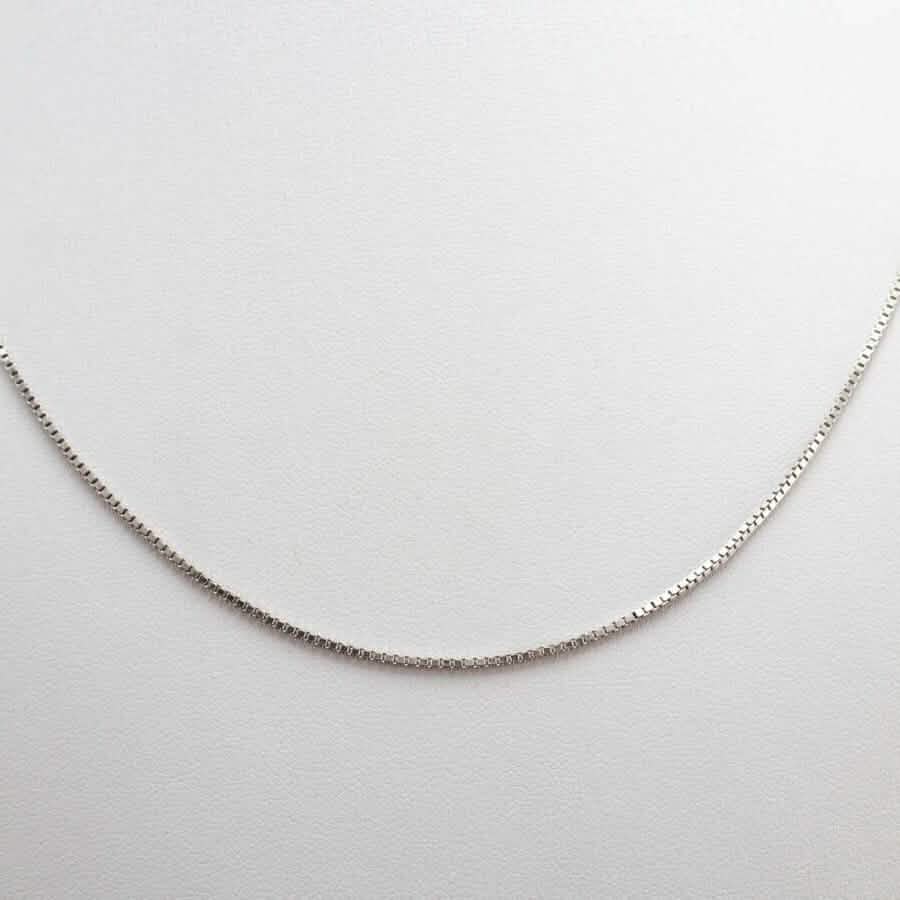 14K Solid White Gold Box Necklace Real Gold Chain